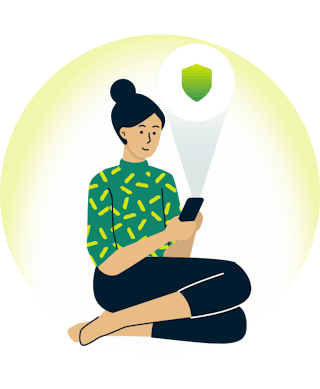 Person holding a phone and coffee cup.